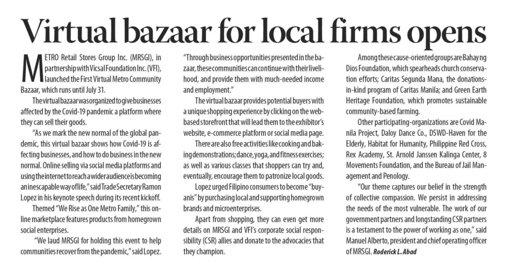 July 17 2020 Virtual bazaar for local firms opens Business Mirror