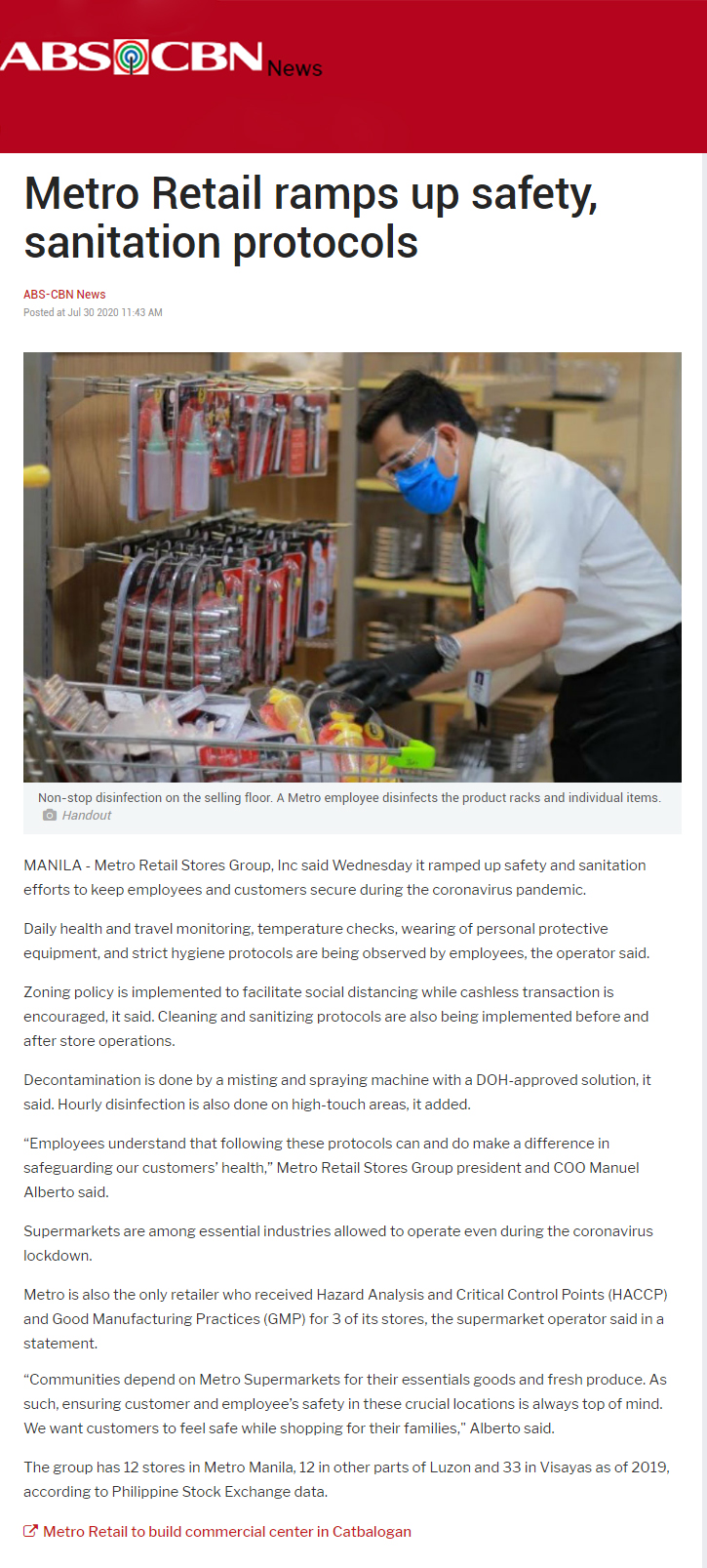 July 30 2020 Metro Retail ramps up safety sanitation protocols ABS CBN News news.abs cbn.com
