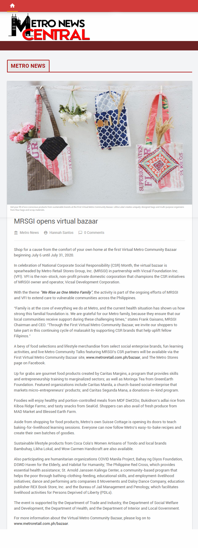 July 4 2020 MRSGI opens virtual bazaar Metro News Central metronewscentral.net