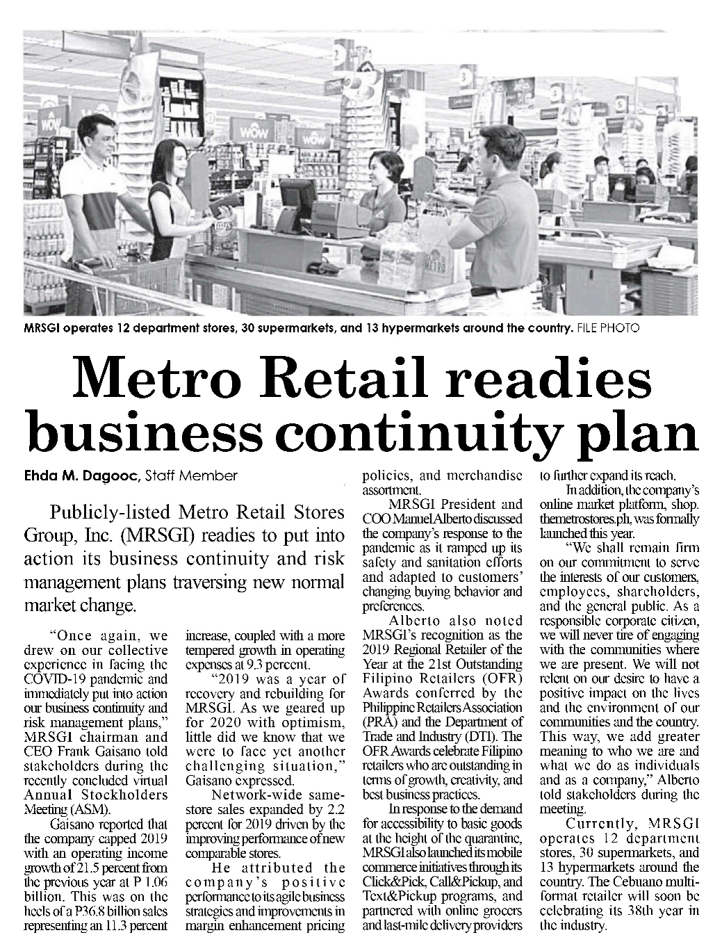 Oct 1 2020 Metro Retail readies business continuity plan The Freeman