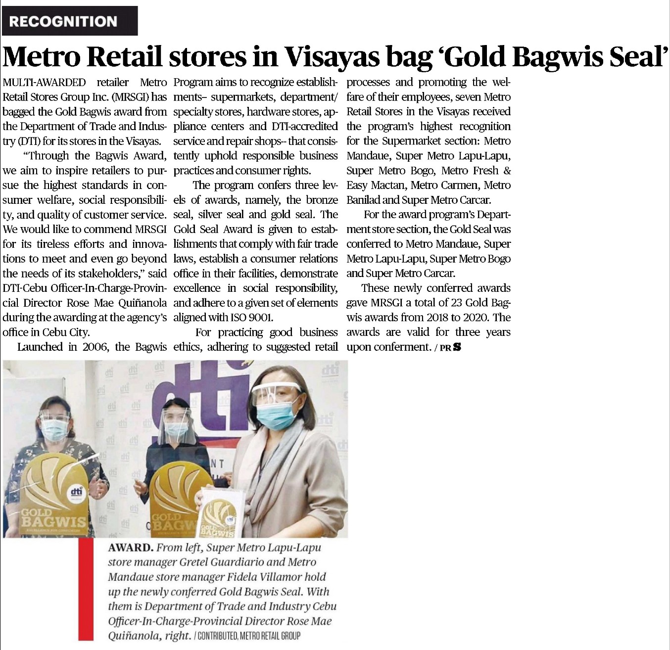October 10 2020 Metro Retail stores in Visayas bag Gold Bagwis Seal Sun Star Cebu