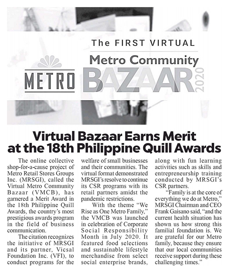 April 14 2021 Virtual Bazaar Earns Merit at the 18th Philippine Quill Awards The Freeman