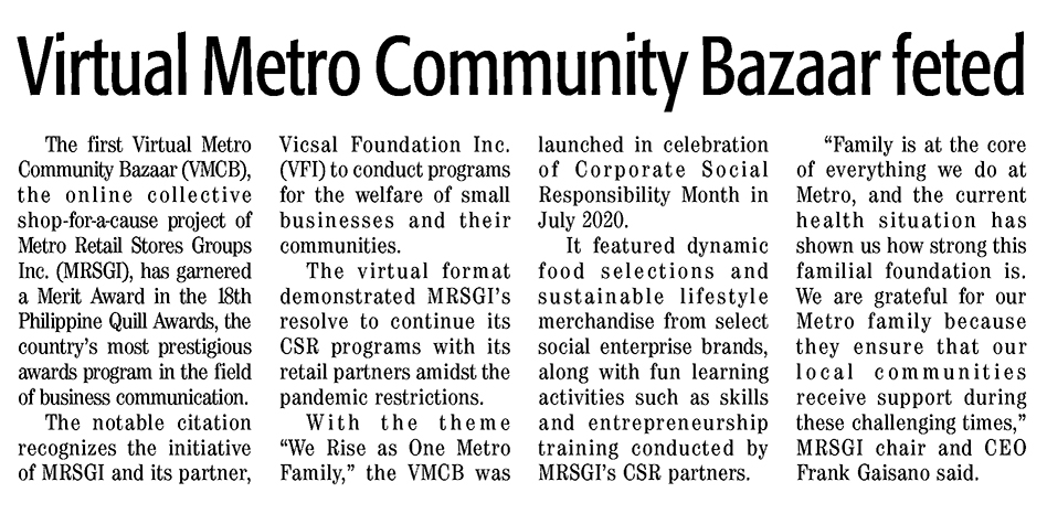 April 16 2021 Virtual Metro Community Bazaar feted The Daily Tribune