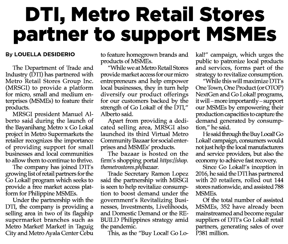 July 7 2021 Bayanihang Metro x Go Lokal The Philippine Star