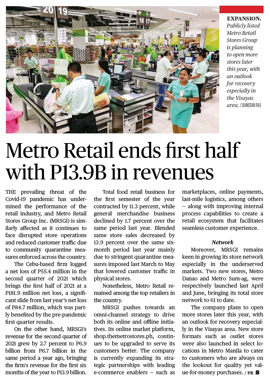 Metro Retail ends first half with P13.9B in revenues Sun Star Cebu