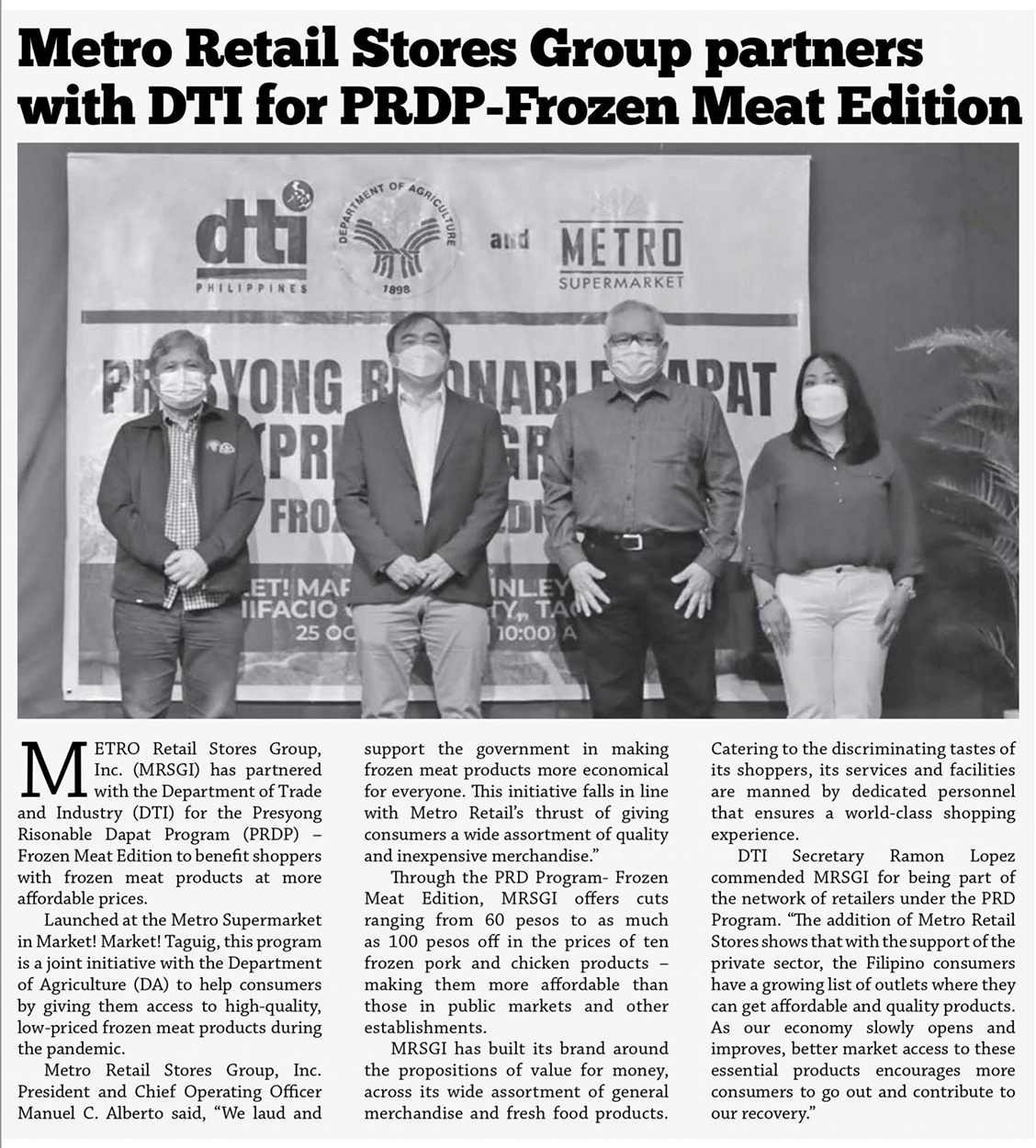 Nov 3 Metro Retail Stores Group partners with DTI for the PRDP Frozen Meat Edition Business Mirror