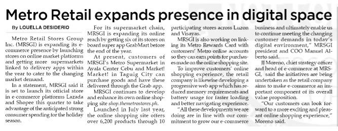 Oct 9 Metro Retail expands presence in digital space Philippine Star