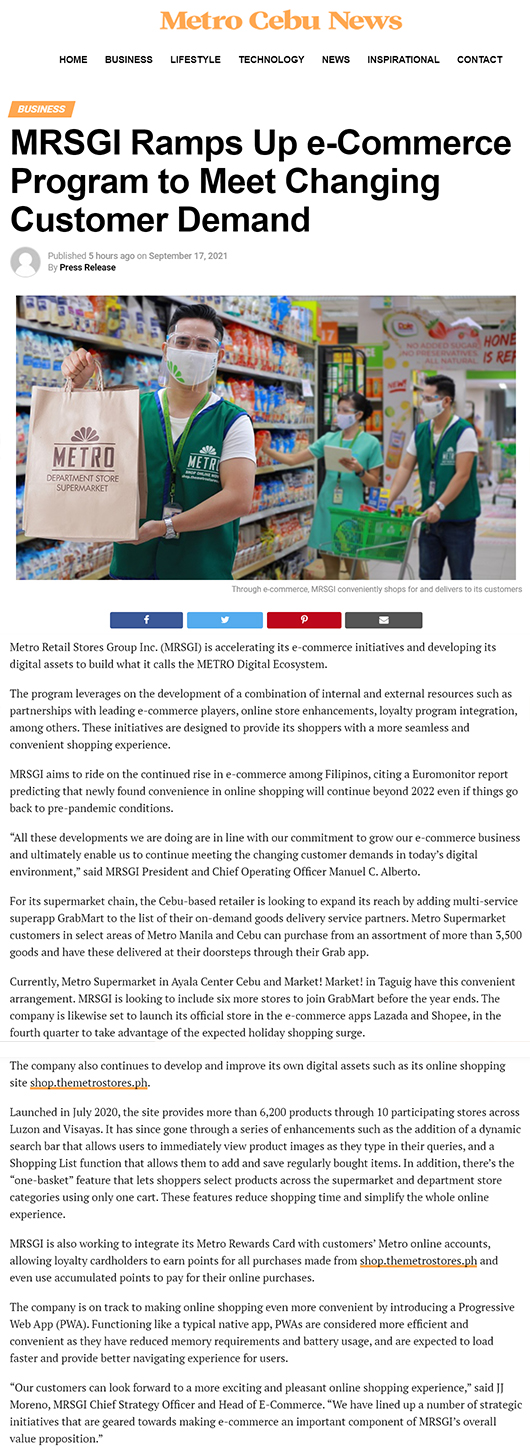 Sept 17 2021 MRSGI Ramps Up e Commerce Program to Meet Changing Customer Demand Metro Cebu