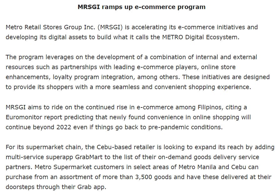 Sept 28 MRSGI ramps up e commerce program Malaya Business Insight