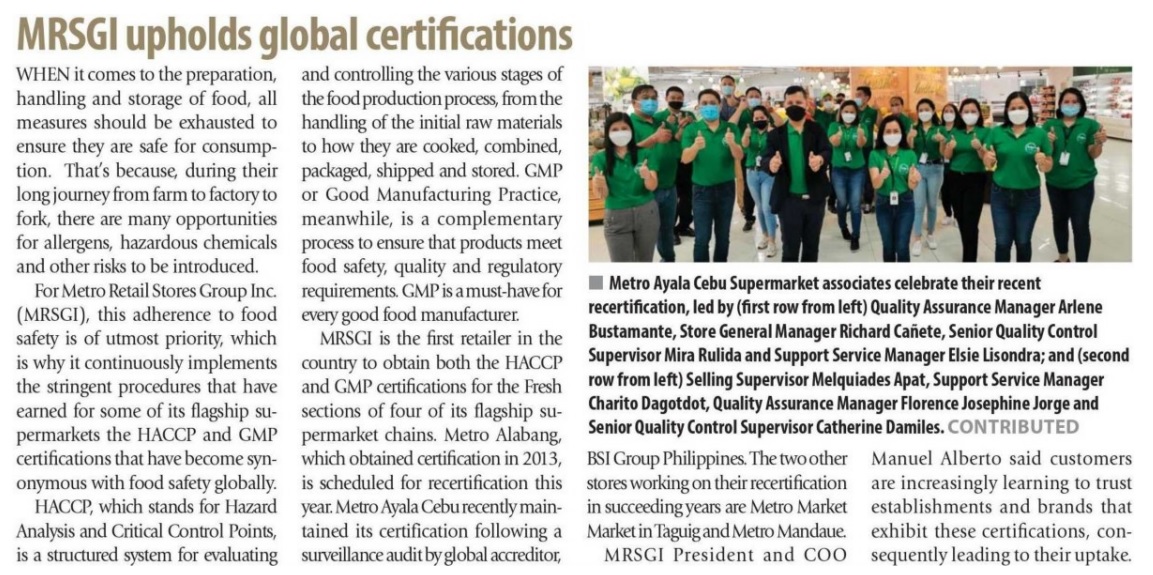 MRSGI upholdes global certifications Manila Times