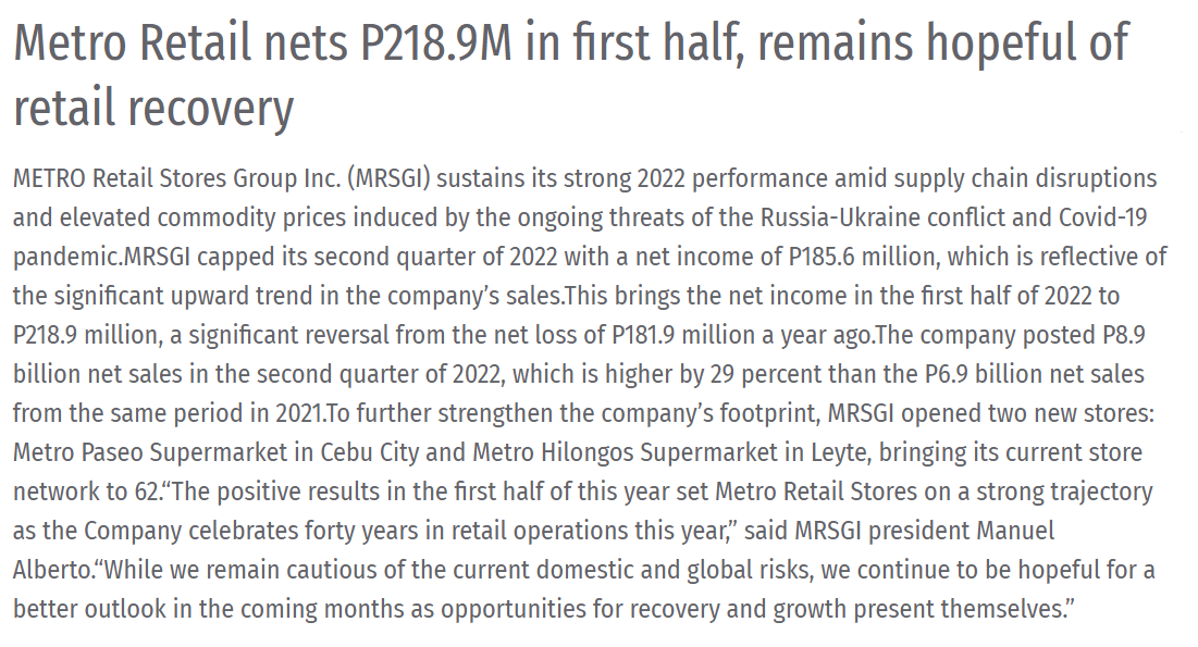 Metro Retail Nets P218.9M Philippine Financial News