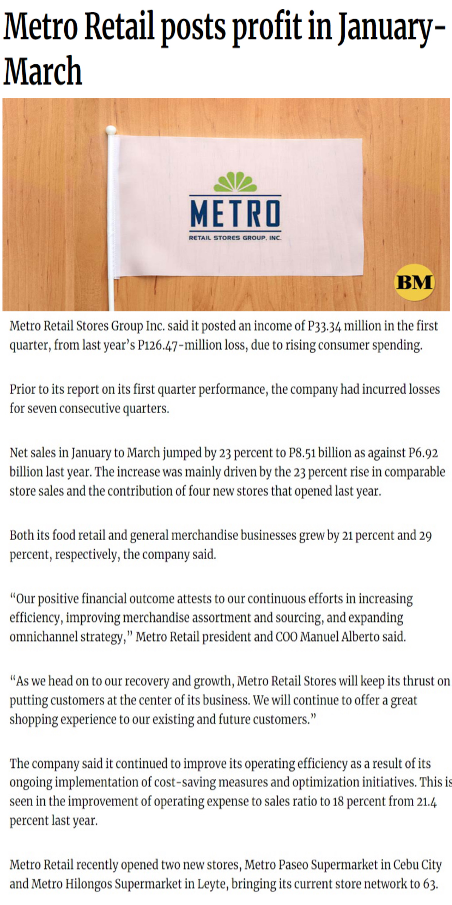 Metro Retail Posts Profit In January March Business Mirror