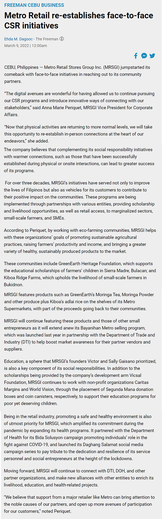 Metro Retail re establishes face to face CSR initiatives Philippine Star