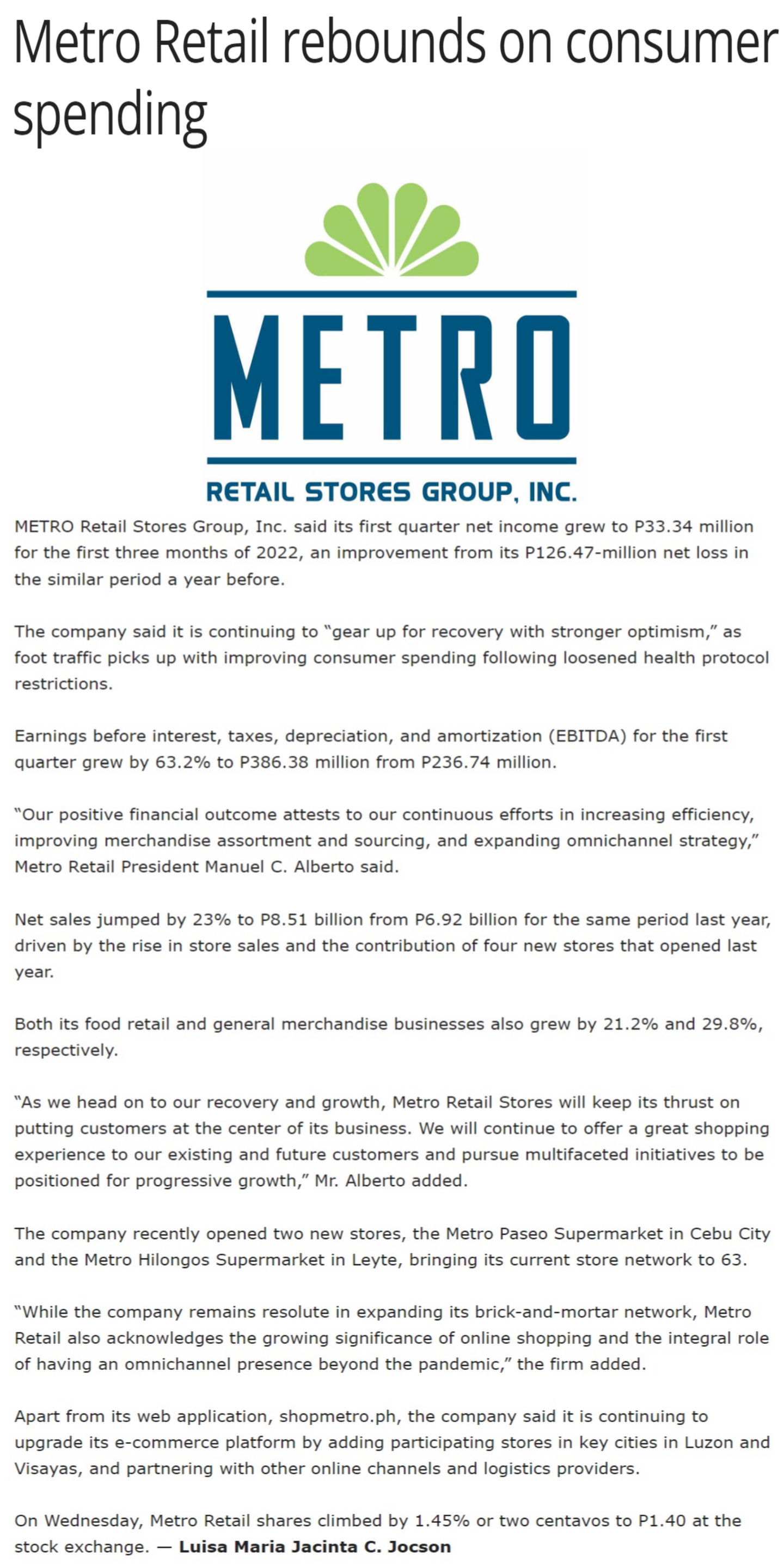 Metro Retail rebounds on consumer spending Business Worldjpg