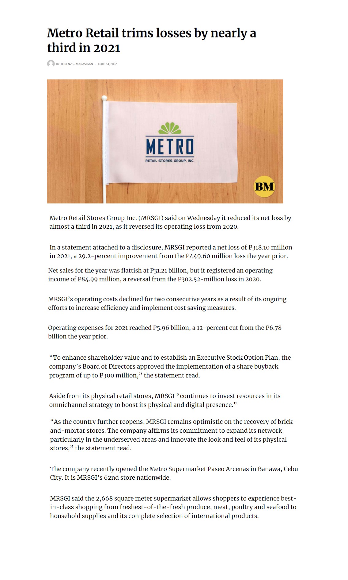 Metro Retail trims losses by nearly a third in 2021 Business Mirror